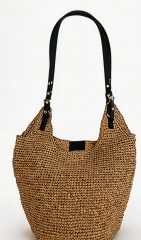 Reusable Hot selling Newly Eco Friendly straw Large Capacity Summer Beach Bag With Pu handle custom made