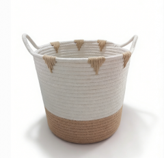 Wholesale Durable Round Two-Tone Cotton Rope Storage Basket with Handles