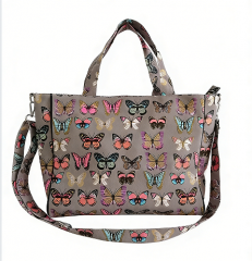 Bestselling Pink Butterfly Print Eco-Friendly Large Capacity Canvas Cotton Tote Bag | Wholesale Hot-Selling Casual Summer Detachable Strap Handbag