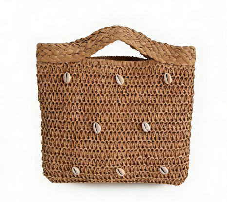 2025 Summer Beach Handbags Hand Crochet Paper Straw Tote with Shell Embellishments Wholesale Beach Bags