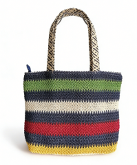 Wholesale Customizable Color Reusable Large Fashion Simple Tote Summer Vacation Handbag Zipper Straw Paper Beach Bag