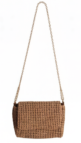 Factory customized logo Raffia straw tote shoulder handbag Polyester bag paper straw beach bag with metal chain