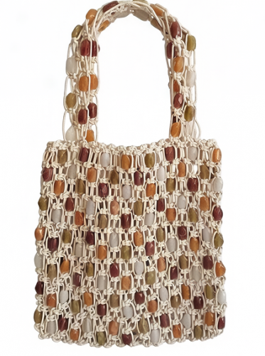 Bohemian Beaded Woven Hobo Bag - Natural Stone Bead Accent for Vacation