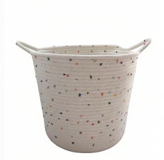 Wholesale Durable Round Two-Tone Cotton Rope Storage Basket with Handles