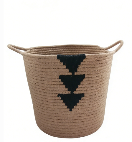 Wholesale Durable Round Two-Tone Cotton Rope Storage Basket with Handles