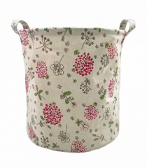 Floral Print Round Laundry Basket with Durable Handles