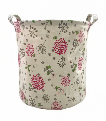 Floral Print Round Laundry Basket with Durable Handles