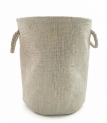 Natural Linen Round Laundry Basket with Durable Rope Handles
