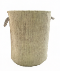 Natural Linen Round Laundry Basket with Durable Rope Handles
