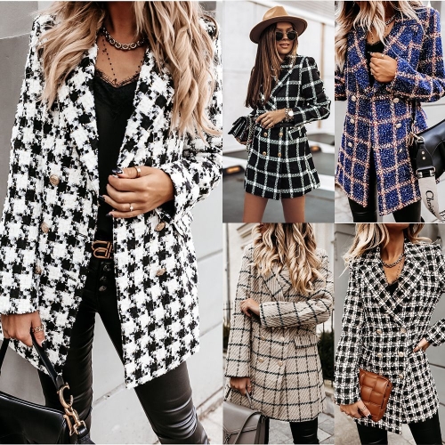 Spring print lapel medium length printing suit coat women clothing printing suit