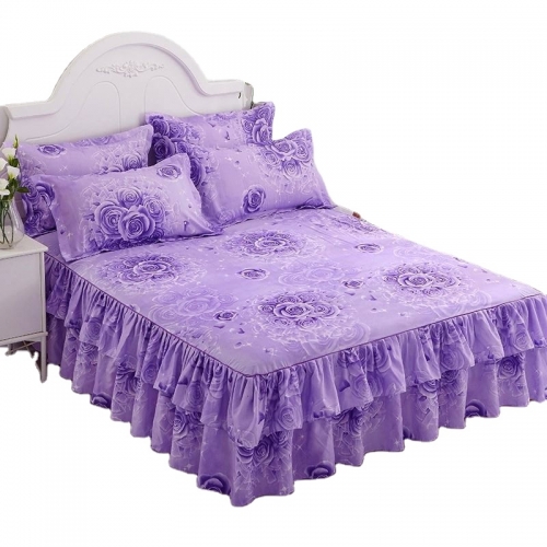 The Factory price  Floral Fitted Sheet Cover Wedding Housewarng Graceful Bedsprd Lace Fitted Sheet Bed Cover Skirt