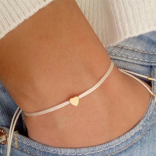 Fashion Simple Heart Charm Bracelet Handmade Rope Bracelet Adjustable Peach Heart Pendant Bracelet for Women Jewelry Accessories