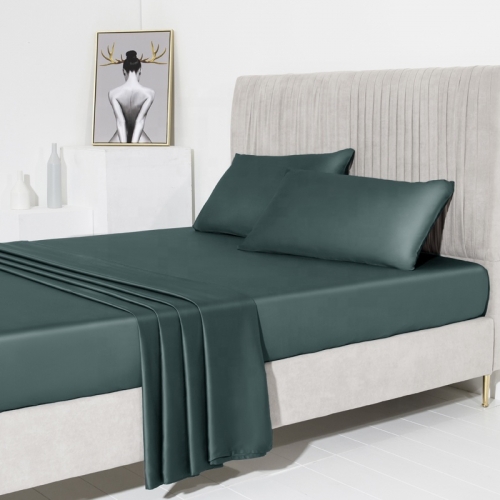 3Pcs Custom Yarn Dyed Bedding Bamboo Satin Super Single Bed Sheet Set