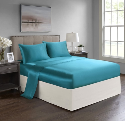 Super Soft 4 Piece Deep Pocket Satin Sheet Set, Queen Size Teal