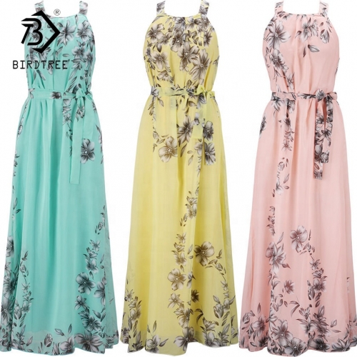 Plus Size S-6XL Summer New Women's Long Dresses Beach Floral Print Boho Maxi Dress With Sashes Women Clothing D9N905B