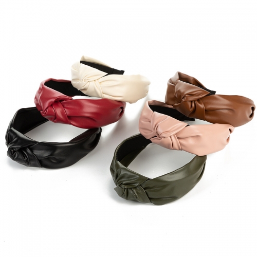 Amazon Hot Monochrome Fashion Hair Accessories Wide Edge Hair Band Smooth PU Leather Hair Band.