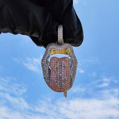 Big Tongue With Dollar Pendant Necklace Full Iced Out AAA Cubic Zircon Fashion Accessories for hip hop pendant