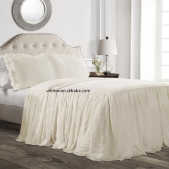 Ruffle Skirt Bedspread Beige Shabby Chic Farmhouse Style Lightweight 3 Piece Set Queen 90"x90"