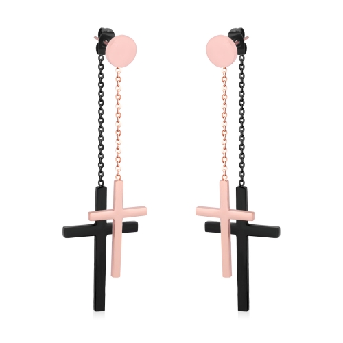 Double Cross Drop Dangle Earrings Rose Gold And Black Fashion Accessories For Women Party Chic Gift Wholesale Price
