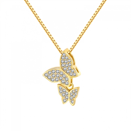 RINNTIN SN191 Fashion Butterfly Necklace Accessories Women 925 Sterling Silver 14k Gold Jewelry