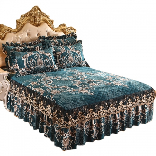 home adult winter velvet thick soft quilted bedsheet bed cover sheets bed skirt set with lace