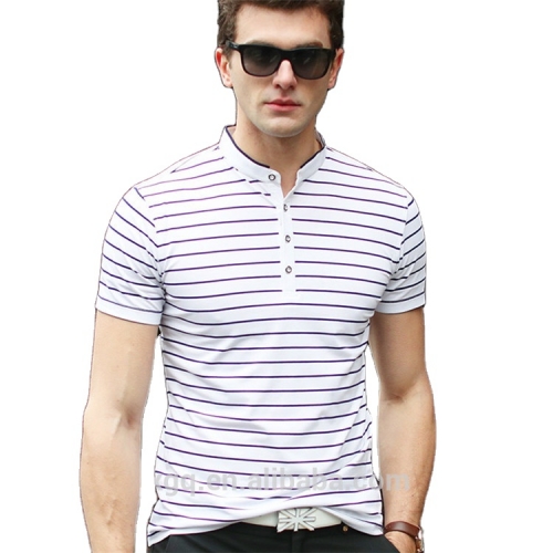 custom thin striped polo t shirt with mandarin collar three-quarter sleeve men's clothing