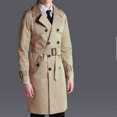 men double breasted long casual fashion organic trench coat