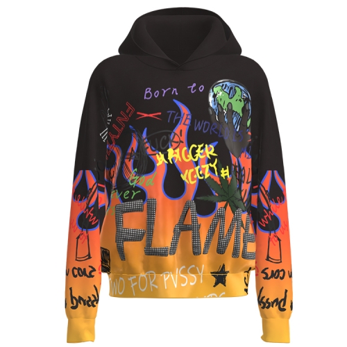 Custom flame clothing men flame graphic clothes diamond flames print hoodies