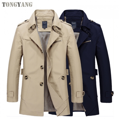 TONGYANG New Winter Mens Cotton Jacket Coat Mens Turn Down Collar Slim Fit Trench Coats