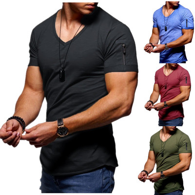 Men Tshirt Fitness Gym Clothing Man Tops T Shirt Male Solid Color short sleeve shirts sport plus size v neck shirt men's clothes