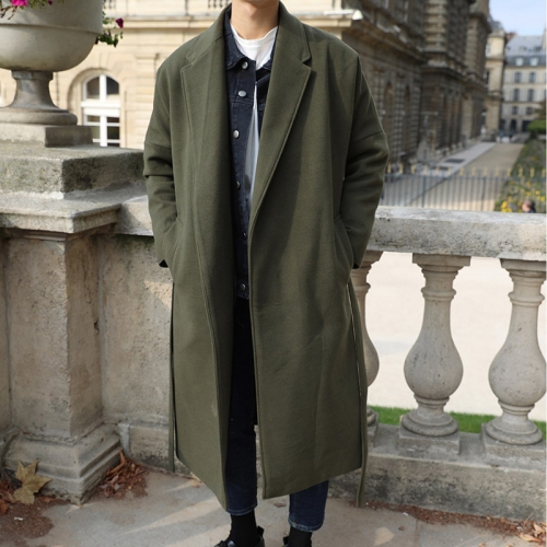 Casual Loose Winter Fashion Long Wool Coats Turn Down Collar Solid Wool Blend Coat and Jacket Open Stitch Coat Overcoat