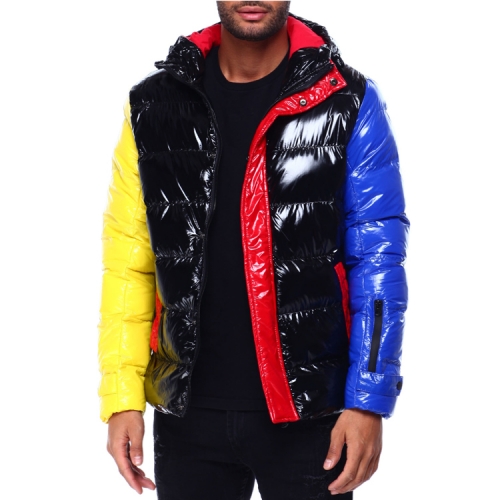 Winter Nylon Colorblock PufferJacket Hood reflective Down Jacket Coat