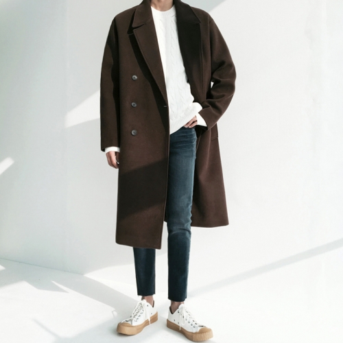 OEM custom wholesale men's pure color buttons Korean trend long trench coat men's woolen coat