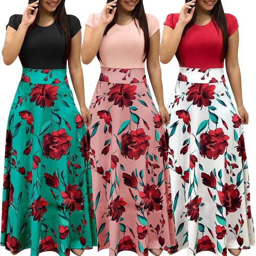 Women's Clothing Flower Print Long Dress 2020 Summer Elegant Ladies Long Party Dress