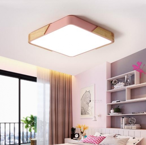 Nordic living room lamp simple modern bedroom lamp round solid wood room macaron ultra-thin led ceiling lamp