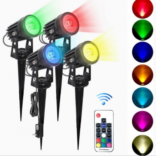 LED one for four colorful ground lamp 4*3W remote control garden lawn landscape tree projection lamp