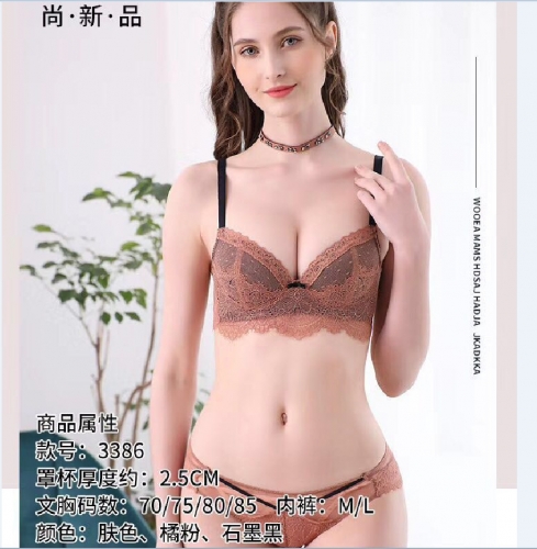 3387新款性感蕾丝花边聚拢文胸套装 舒适调整型收副乳内衣套装