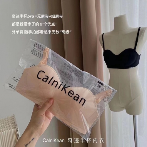 C K奇迹半杯无肩带内衣女隐形防滑聚拢文胸薄款无钢圈婚纱抹胸bra