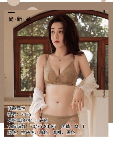 3425新款性感蕾丝小女人文胸套装 超舒适聚拢美背内衣套装