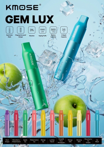 Gem lux 一次性电子烟 11种东南亚口味 1000口 3.5ml液体 500mAh电池容量 彩虹颜色 口感温顺