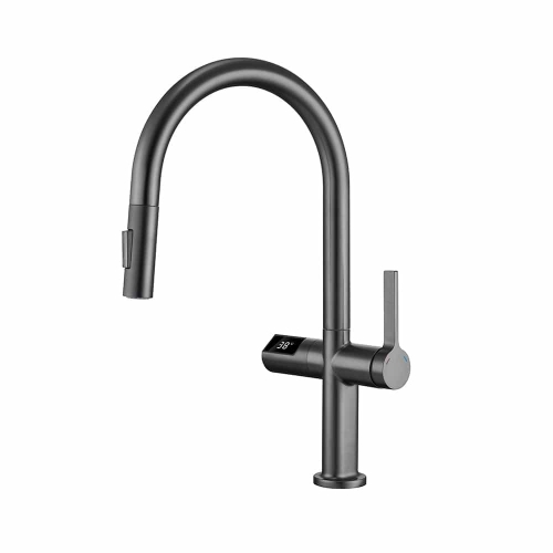 Temperature Display Kitchen Faucet Cold and Hot Deck Mounted Pull Out Sink Tap