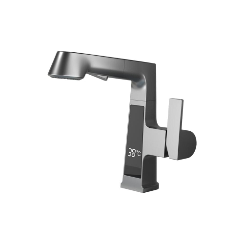 bathroom Faucet Pull-out Lift Faucet,Faucet with Temperature Display for Kitchen Bathroom