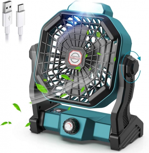 Portable Battery Operated Fan with LED Lantern, 7800mAh Outdoor Small Rechargeable Quiet Camping Fan