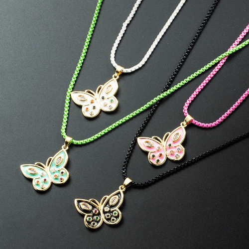 Women's fashion jewelry 18K gold plated color butterfly necklace charm zircon chain necklace