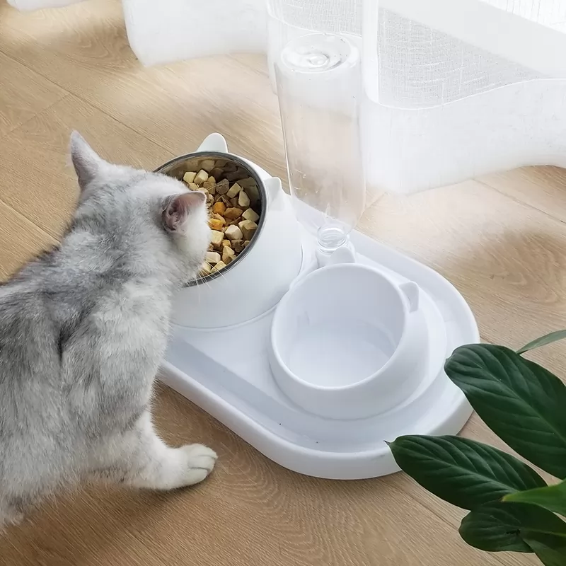 Cat Bowl Double Bowl Automatic Drinking Stainless Steel Bowl Anti-overturning Grain Bowl Water Bowl