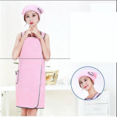 Pale pink bath towel+shower cap