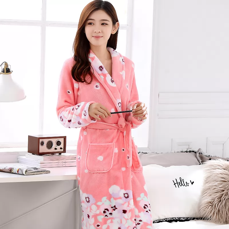 Flannel pajamas women's slim sexy robes women's coral velvet housewear bathrobes