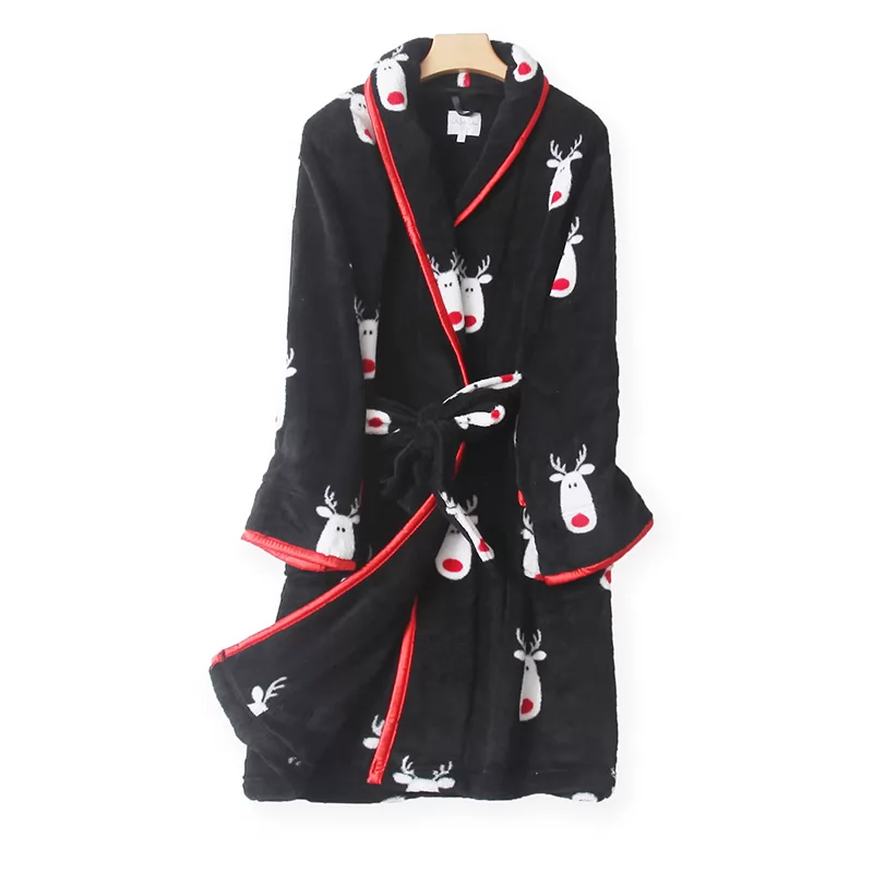 Coral cashmere housewear bathrobe loose and thin pajamas in autumn and winter