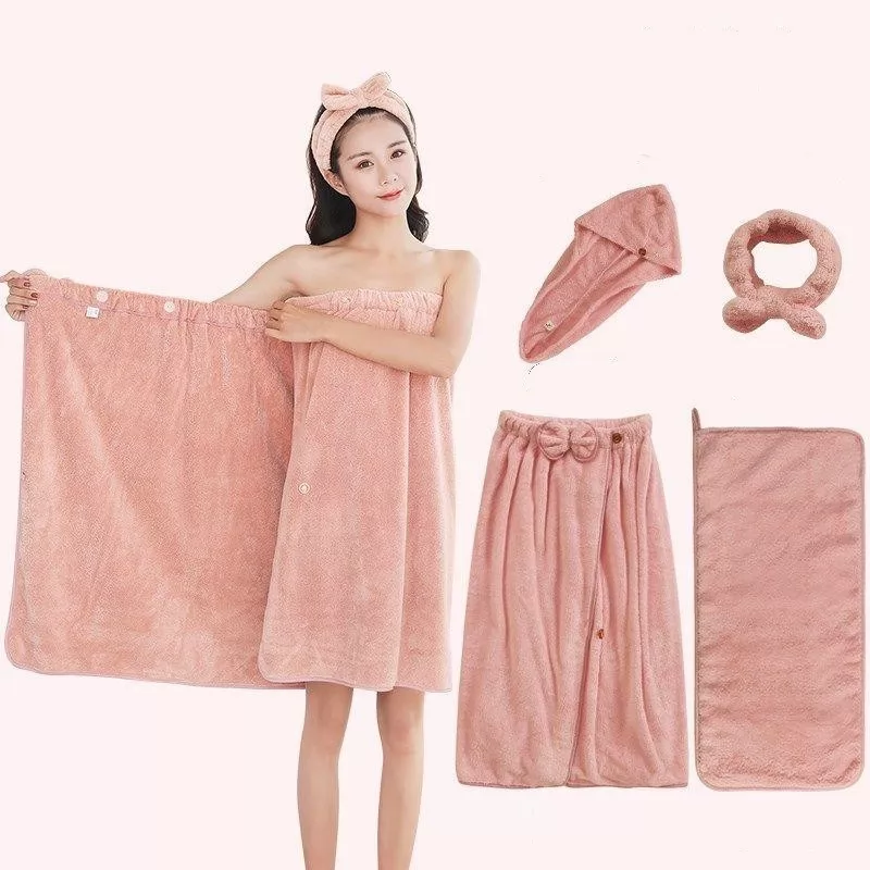 Bath towels can be worn and wrapped. Non-cotton absorbent towel bath skirt set of three