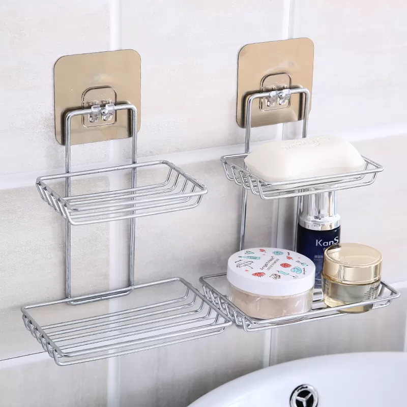 Stainless steel toilet strong sucker soap box creative wall soap rack